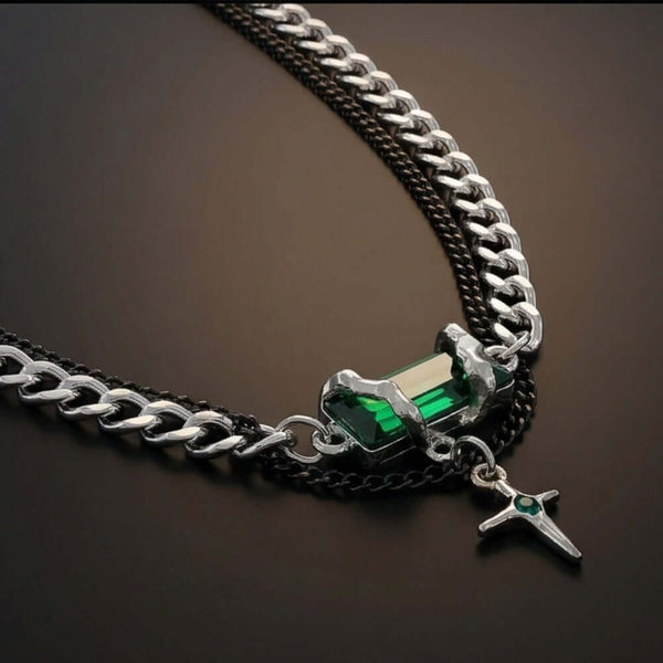 OBSIDIAN GREEN CROSS - 30mm Titanium Steel Pendant with 20 to 22inch Adjustable Cable 7mm Chain for Men & Boys