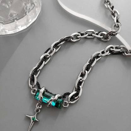 OBSIDIAN GREEN CROSS - 30mm Titanium Steel Pendant with 20 to 22inch Adjustable Cable 7mm Chain for Men & Boys — SS Pendant/ Necklace for Men | THE MEN THING