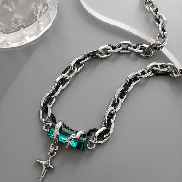 OBSIDIAN GREEN CROSS - 30mm Titanium Steel Pendant with 20 to 22inch Adjustable Cable 7mm Chain for Men & Boys