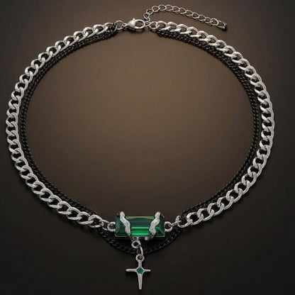 OBSIDIAN GREEN CROSS - 30mm Titanium Steel Pendant with 20 to 22inch Adjustable Cable 7mm Chain for Men & Boys — SS Pendant/ Necklace for Men | THE MEN THING