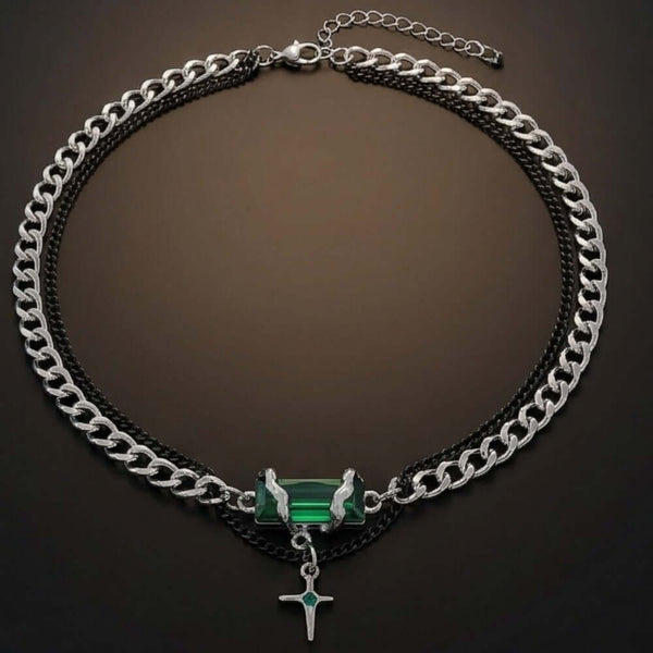 OBSIDIAN GREEN CROSS - 30mm Titanium Steel Pendant with 20 to 22inch Adjustable Cable 7mm Chain for Men & Boys