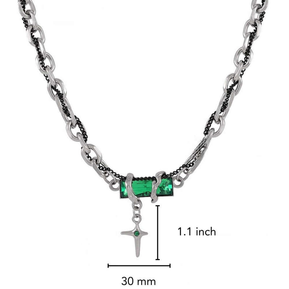 OBSIDIAN GREEN CROSS - 30mm Titanium Steel Pendant with 20 to 22inch Adjustable Cable 7mm Chain for Men & Boys — SS Pendant/ Necklace for Men | THE MEN THING