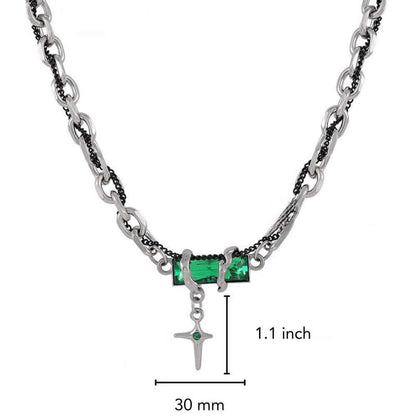 OBSIDIAN GREEN CROSS - 30mm Titanium Steel Pendant with 20 to 22inch Adjustable Cable 7mm Chain for Men & Boys — SS Pendant/ Necklace for Men | THE MEN THING