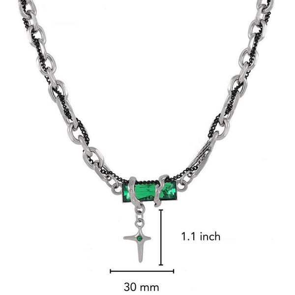 OBSIDIAN GREEN CROSS - 30mm Titanium Steel Pendant with 20 to 22inch Adjustable Cable 7mm Chain for Men & Boys