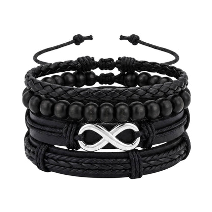 OBSIDIAN INFINITY - 4 Pcs Genuine Braided Leather Adjustable Bracelets for Men & Boys - THE MEN THING