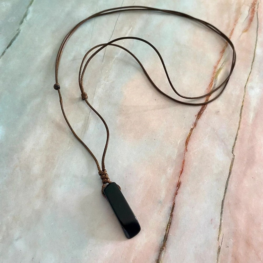 OBSIDIAN ROUGH - Natural Crystal Unshaped Pendant with Adjustable Rope Chain for Men and Boys - THE MEN THING