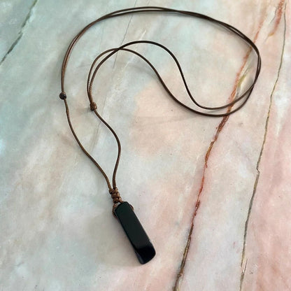 OBSIDIAN ROUGH - Natural Crystal Unshaped Pendant with Adjustable Rope Chain for Men and Boys - THE MEN THING