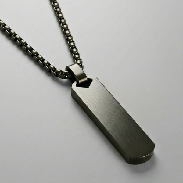 OBSIDIAN STRIPE - BLACK - 11mm Pure Titanium Steel Pendant with 27inch Round Box 4mm Chain for Men & Boys