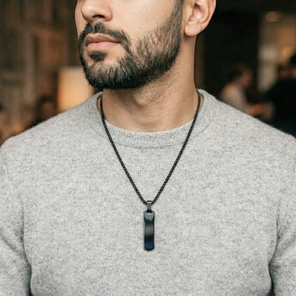 OBSIDIAN STRIPE - BLACK - 11mm Pure Titanium Steel Pendant with 27inch Round Box 4mm Chain for Men & Boys — SS Pendant/ Necklace for Men | THE MEN THING