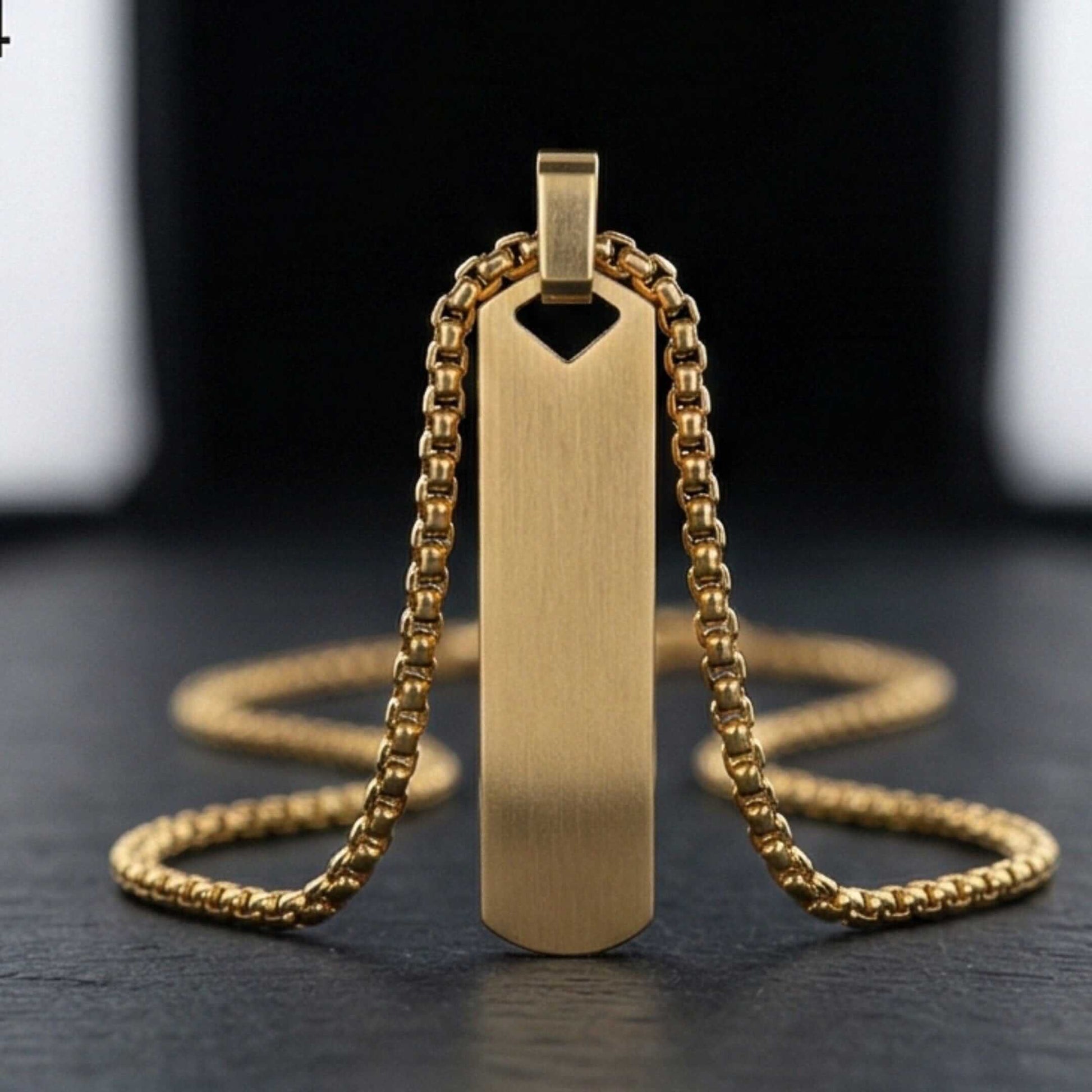 OBSIDIAN STRIPE - GOLD - 11mm Pure Titanium Steel Pendant with 27inch Round Box 4mm Chain for Men & Boys — SS Pendant/ Necklace for Men | THE MEN THING