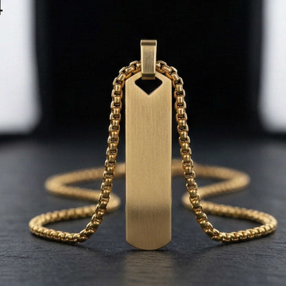 OBSIDIAN STRIPE - GOLD - 11mm Pure Titanium Steel Pendant with 27inch Round Box 4mm Chain for Men & Boys — SS Pendant/ Necklace for Men | THE MEN THING
