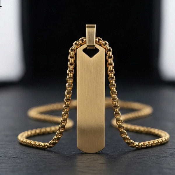 OBSIDIAN STRIPE - GOLD - 11mm Pure Titanium Steel Pendant with 27inch Round Box 4mm Chain for Men & Boys