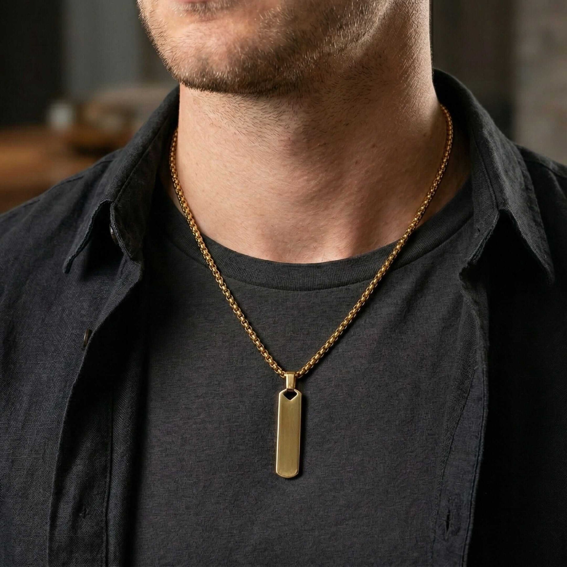 OBSIDIAN STRIPE - GOLD - 11mm Pure Titanium Steel Pendant with 27inch Round Box 4mm Chain for Men & Boys — SS Pendant/ Necklace for Men | THE MEN THING