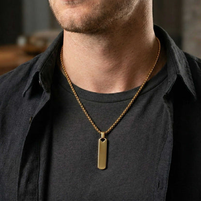 OBSIDIAN STRIPE - GOLD - 11mm Pure Titanium Steel Pendant with 27inch Round Box 4mm Chain for Men & Boys — SS Pendant/ Necklace for Men | THE MEN THING