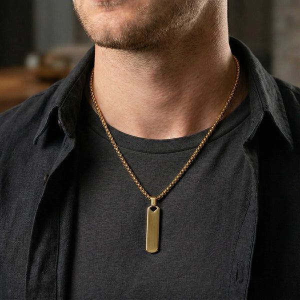 OBSIDIAN STRIPE - GOLD - 11mm Pure Titanium Steel Pendant with 27inch Round Box 4mm Chain for Men & Boys