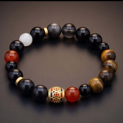 OBSIDIAN TIGER CORE - 12mm Beads Bracelet with Natural Stone Adjustable Bracelet for Men & Boys — Bead Bracelets for Men | THE MEN THING