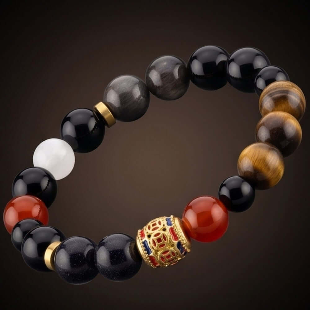 OBSIDIAN TIGER CORE - 12mm Beads Bracelet with Natural Stone Adjustable Bracelet for Men & Boys — Bead Bracelets for Men | THE MEN THING
