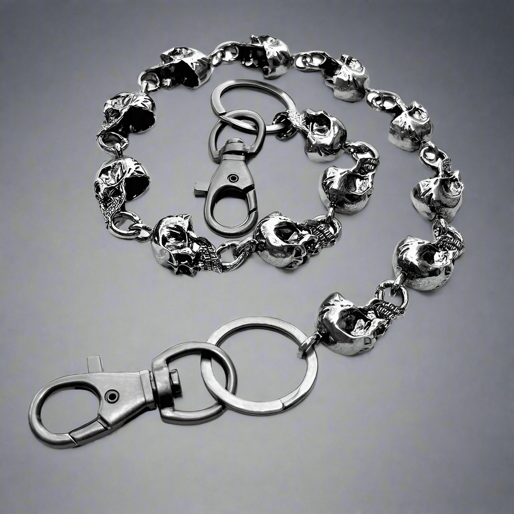 OCCIPUT CHAIN SILVER - Alloy Skull Heavy Biker Chain for Jeans with Lobster Clasps for Men & Boys - 24 inch - THE MEN THING