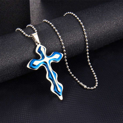 OCEAN FAITH CROSS - 37mm Titanium Steel Pendant with 21inch Round Ball 4mm Chain for Men & Boys - THE MEN THING