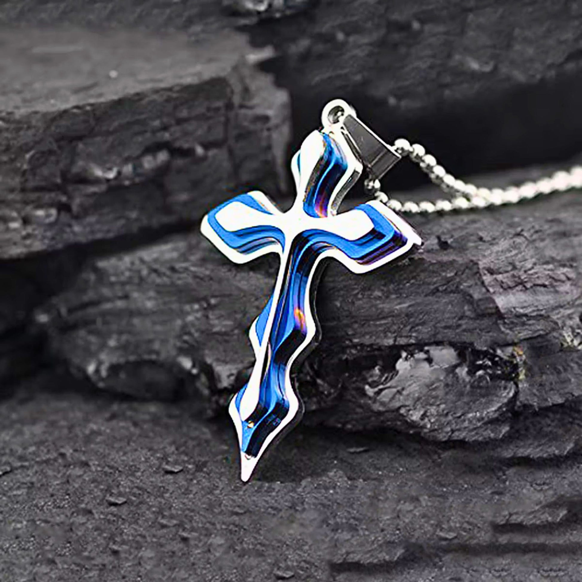 OCEAN FAITH CROSS - 37mm Titanium Steel Pendant with 21inch Round Ball 4mm Chain for Men & Boys - THE MEN THING