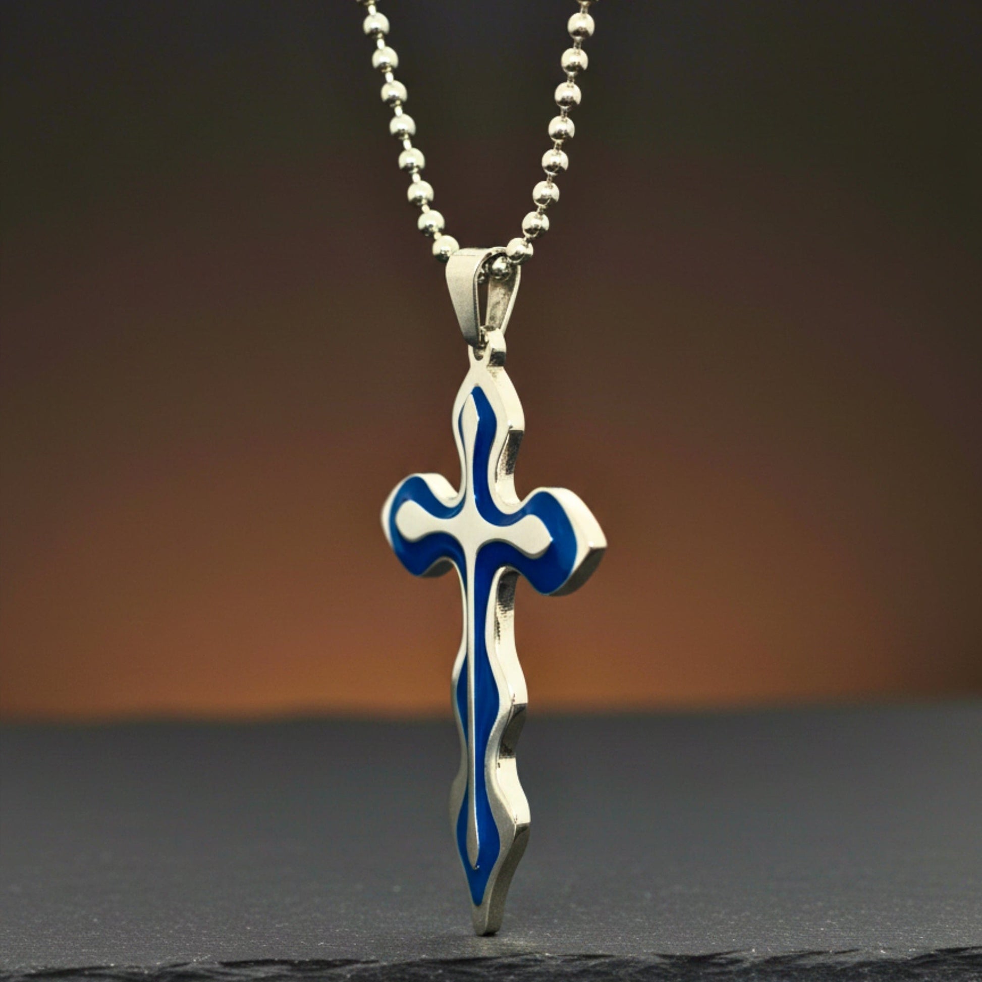OCEAN FAITH CROSS - 37mm Titanium Steel Pendant with 21inch Round Ball 4mm Chain for Men & Boys - THE MEN THING