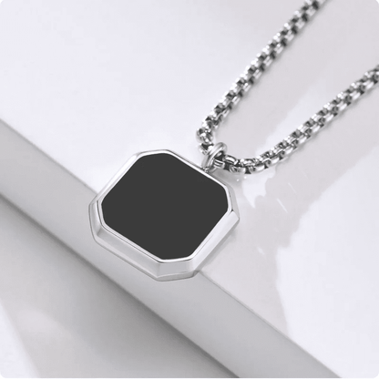OCTAGON GEO - Alloy Pendant with Black Stone & Stainless Steel 24inch Round Box Chain, American trending Style for Men & Boy - THE MEN THING
