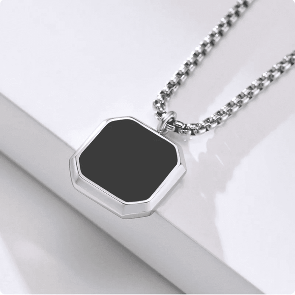 OCTAGON GEO (T) - Pure Titanium Steel Pendant with Stainless Steel 24inch Round Box Chain, European trending Style for Men & Boy