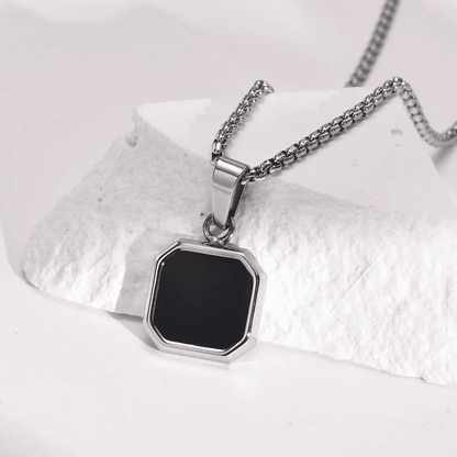 OCTAGON GEO - Alloy Pendant with Black Stone & Stainless Steel 24inch Round Box Chain, American trending Style for Men & Boy - THE MEN THING