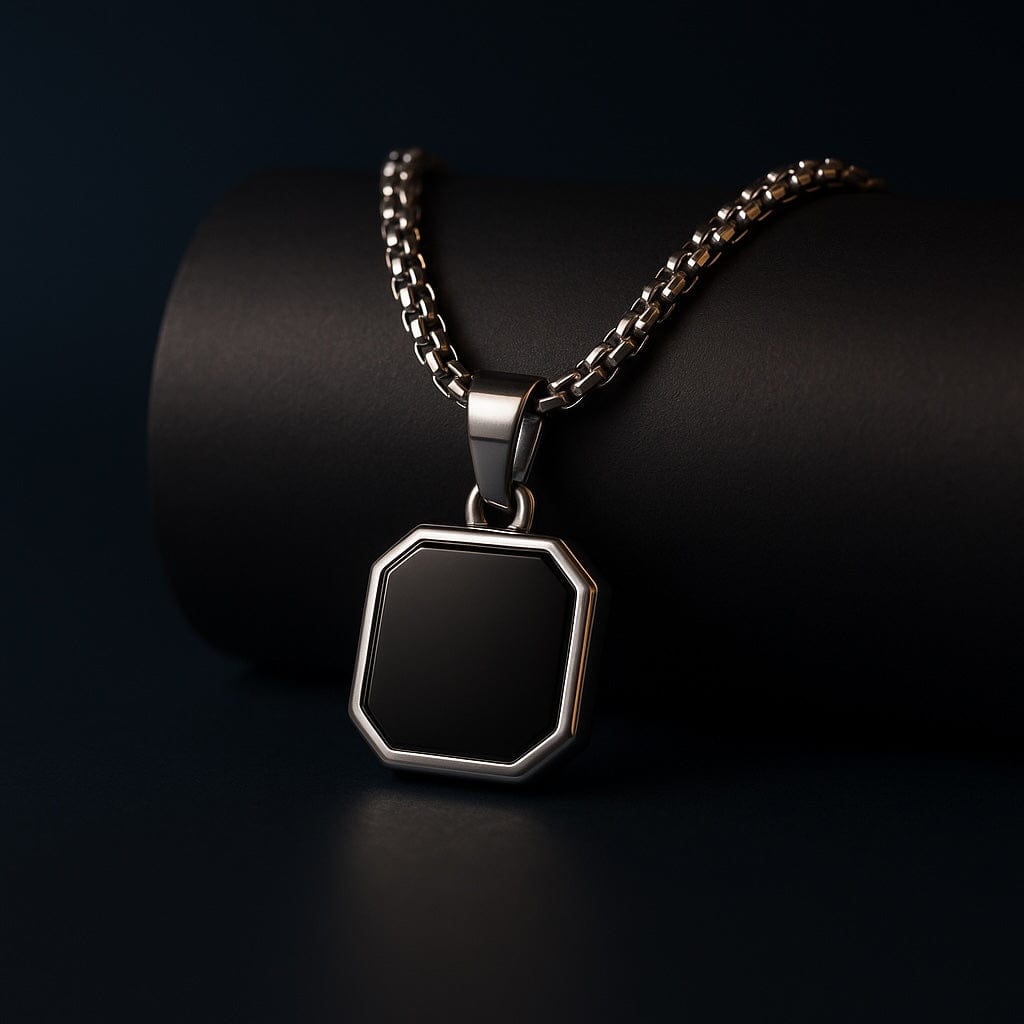 OCTAGON GEO (T) - Pure Titanium Steel Pendant with Stainless Steel 24inch Round Box Chain, European trending Style for Men & Boy - THE MEN THING