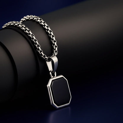 OCTAGON GEO (T) - Pure Titanium Steel Pendant with Stainless Steel 24inch Round Box Chain, European trending Style for Men & Boy - THE MEN THING