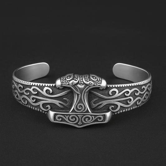 ODIN'S EMBRACE - Pure Stainless Steel Open Bangle Bracelet (Adjustable) for Men & Boys - THE MEN THING