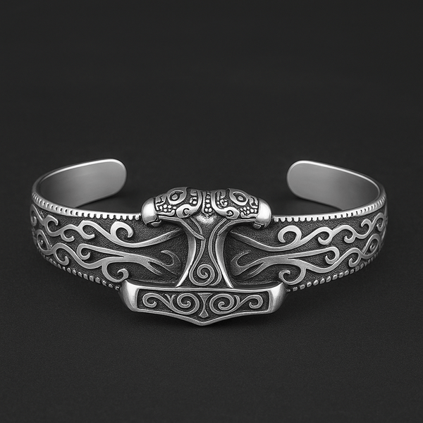 ODIN'S EMBRACE - Pure Stainless Steel Open Bangle Bracelet (Adjustable) for Men & Boys