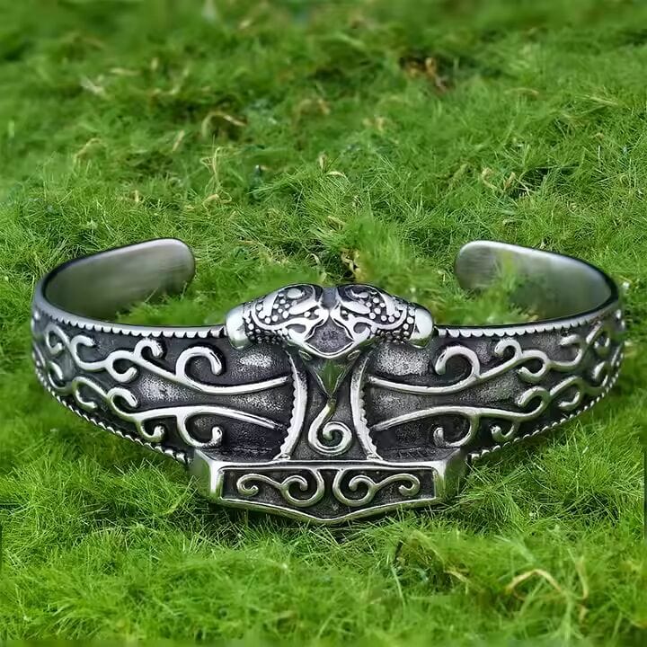 ODIN'S EMBRACE - Pure Stainless Steel Open Bangle Bracelet (Adjustable) for Men & Boys - THE MEN THING
