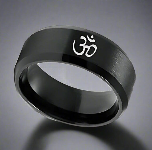 OM BLACK - Titanium Steel Ring for Men & Boys (Size : 22 ) - THE MEN THING