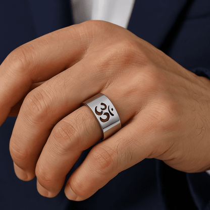 OMKARA LOOP RING - Pure Stainless Steel Men’s Steel-Plated Ring – Statement Luxury Jewelry (Size : 22) - THE MEN THING