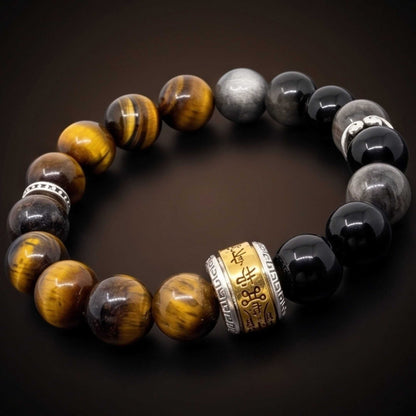 ONYX AURA - 12mm Beads Bracelet with Natural Stone Adjustable Bracelet for Men & Boys — Bead Bracelet for Men | THE MEN THING