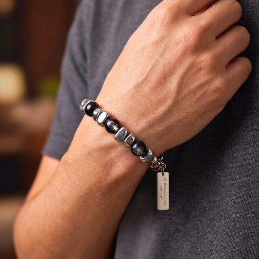 ONYX FUSION - 10mm Beads Bracelet with Natural Stone - 10 inch Adjustable Bracelet - THE MEN THING