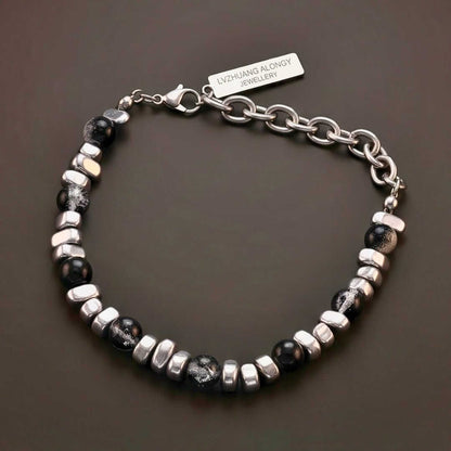 ONYX FUSION - 10mm Beads Bracelet with Natural Stone - 10 inch Adjustable Bracelet - THE MEN THING