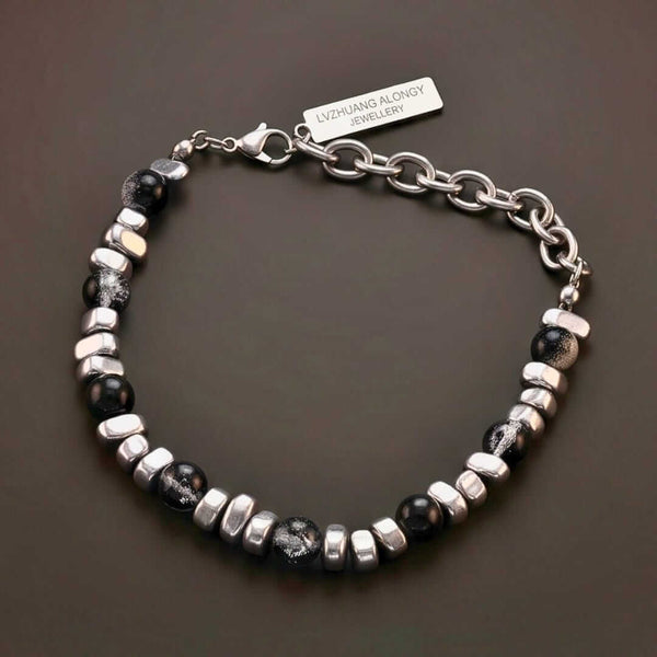 ONYX FUSION - 10mm Beads Bracelet with Natural Stone - 10 inch Adjustable Bracelet