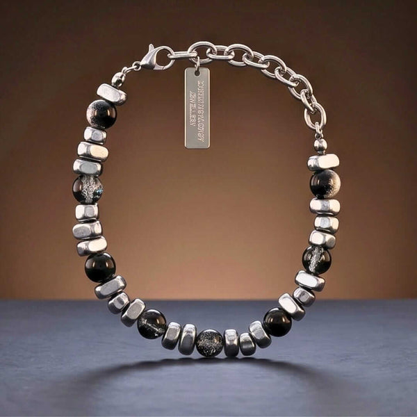 ONYX FUSION - 10mm Beads Bracelet with Natural Stone - 10 inch Adjustable Bracelet