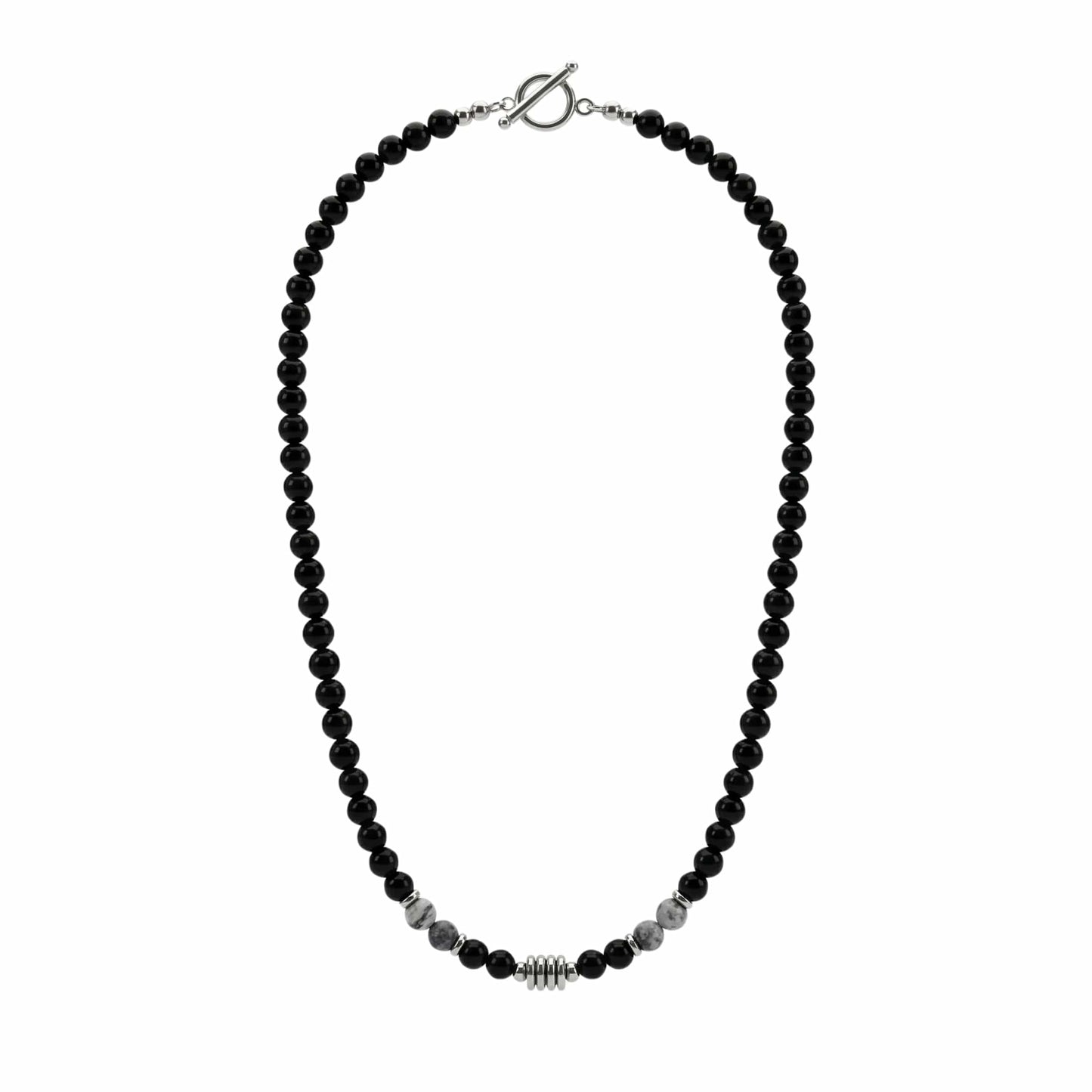 ONYX FUSION - GREY - 8 mm Beaded Necklace for Men and Boys 18 inch - THE MEN THING