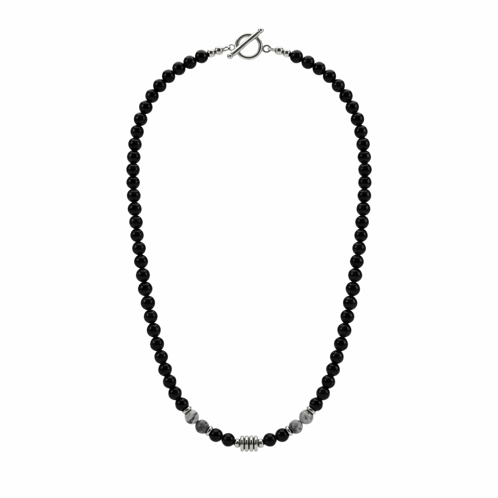 ONYX FUSION - GREY - 8 mm Beaded Necklace for Men and Boys 18 inch - THE MEN THING