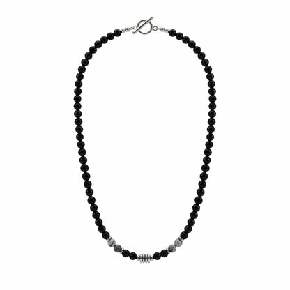 ONYX FUSION - GREY - 8 mm Beaded Necklace for Men and Boys 18 inch - THE MEN THING