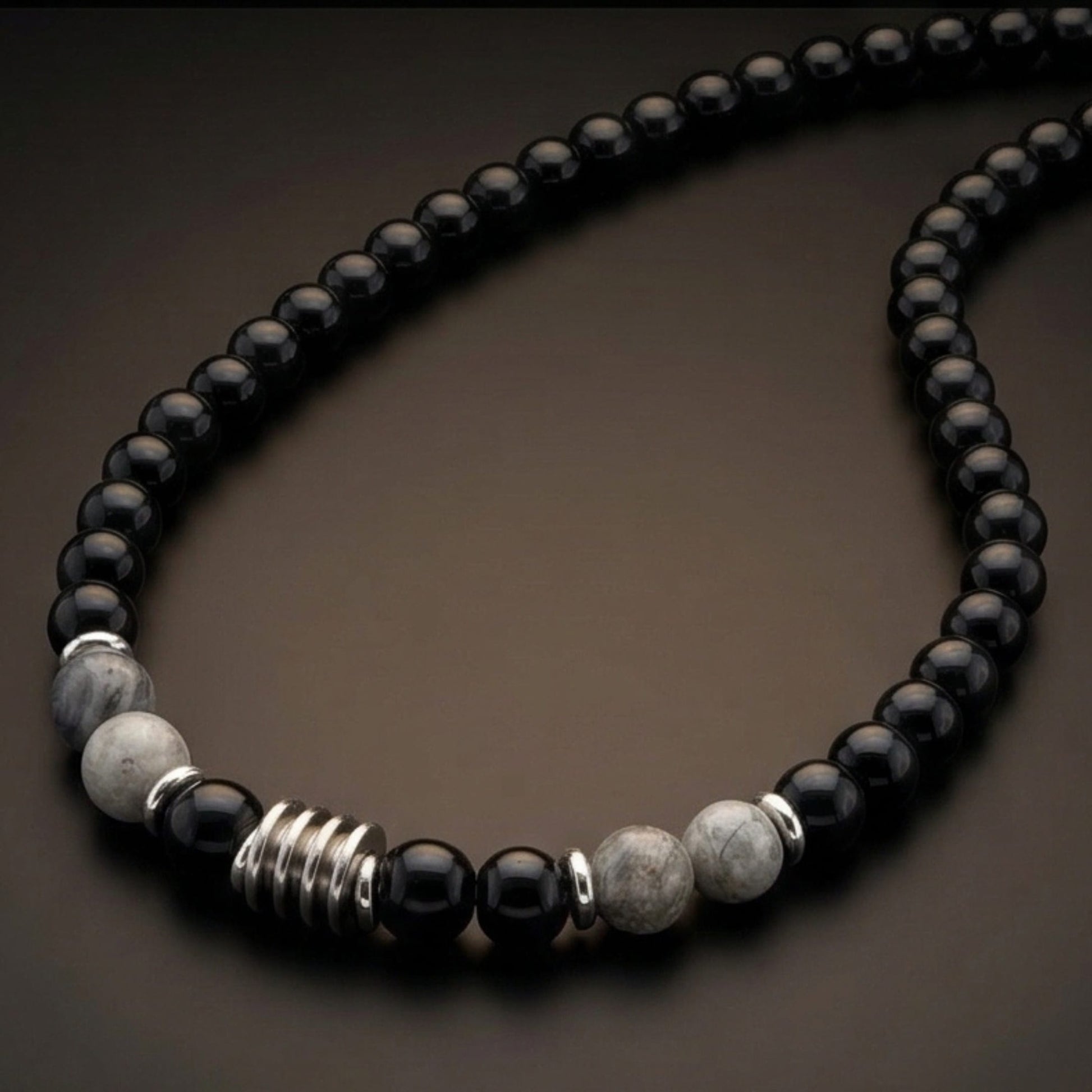 ONYX FUSION - GREY - 8 mm Beaded Necklace for Men and Boys 18 inch - THE MEN THING