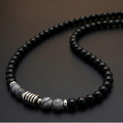ONYX FUSION - GREY - 8 mm Beaded Necklace for Men and Boys 18 inch - THE MEN THING