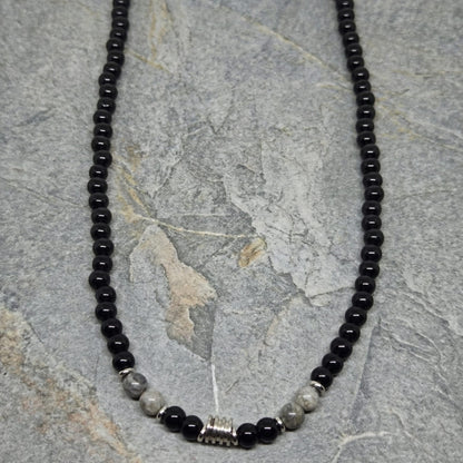 ONYX FUSION - GREY - 8 mm Beaded Necklace for Men and Boys 18 inch - THE MEN THING