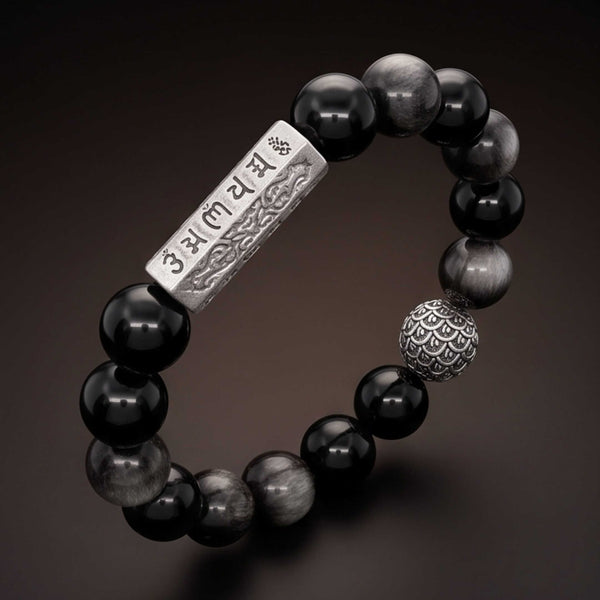ONYX MANTRA - 12mm Beads Bracelet with Natural Stone Adjustable Bracelet for Men & Boys