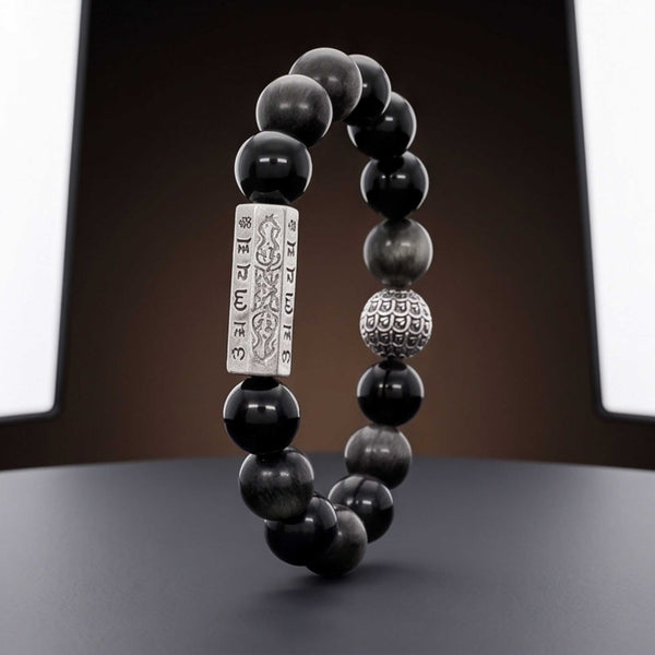 ONYX MANTRA - 12mm Beads Bracelet with Natural Stone Adjustable Bracelet for Men & Boys