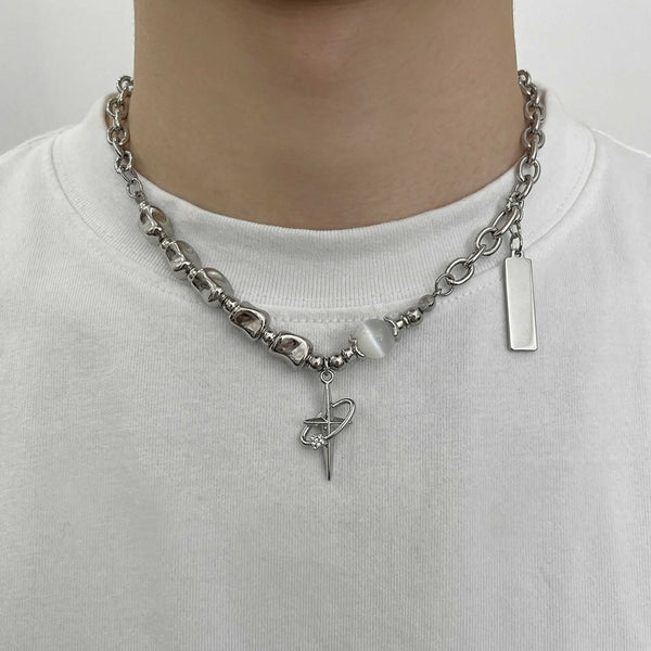 ONYX PEARL - 16mm Titanium Steel Pendant with 19 to 21inch Adjustable Cable 8mm Chain for Men & Boys