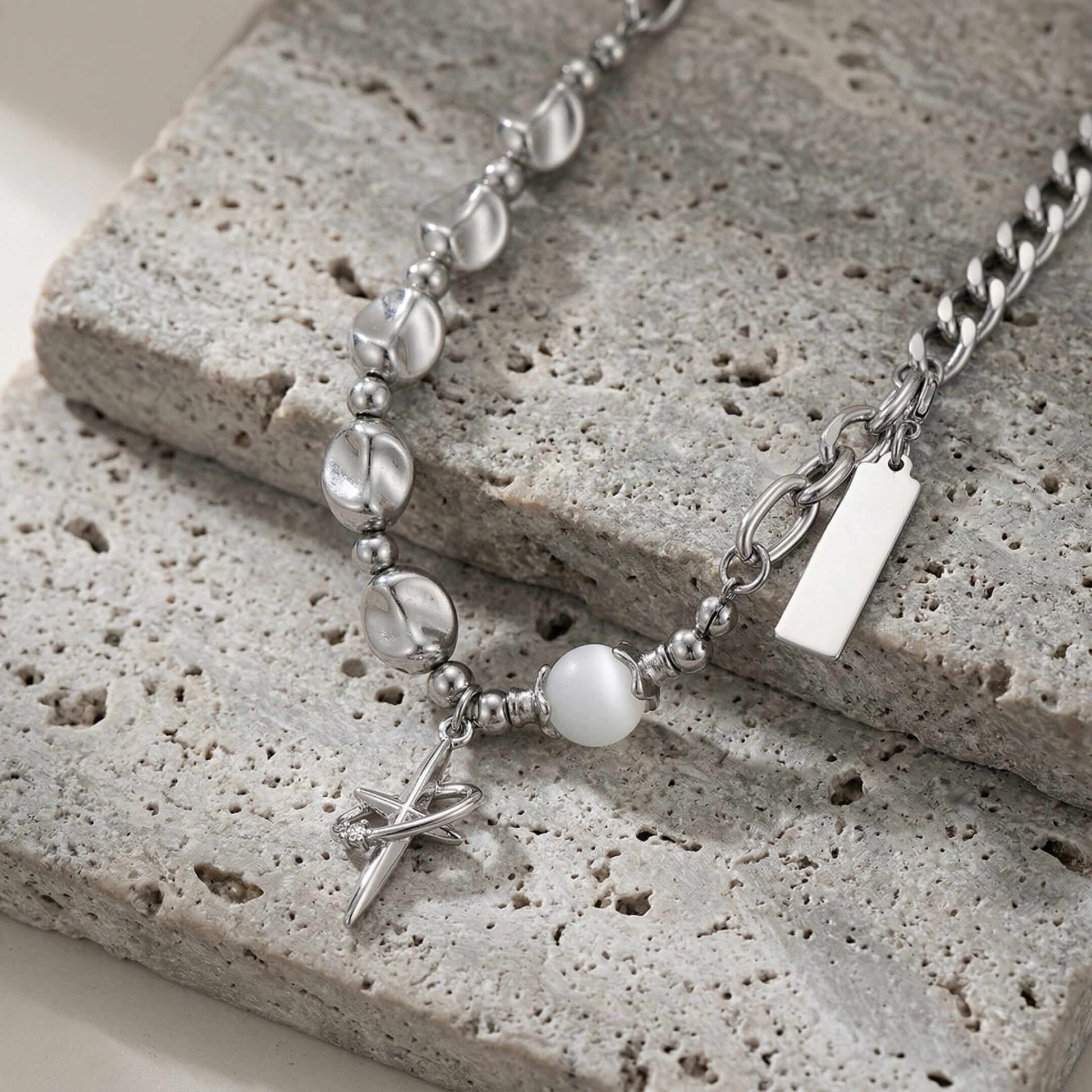 ONYX PEARL - 16mm Titanium Steel Pendant with 19 to 21inch Adjustable Cable 8mm Chain for Men & Boys — SS Pendant/ Necklace for Men | THE MEN THING